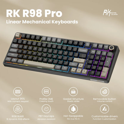 RK ROYAL KLUDGE R98Pro Gasket kabelgebundene mechanische Tastatur, 98 Tasten, RGB, Hot-Swap-fähig, abnehmbarer Button, Gaming-Tastatur mit PBT-Tastenkappen