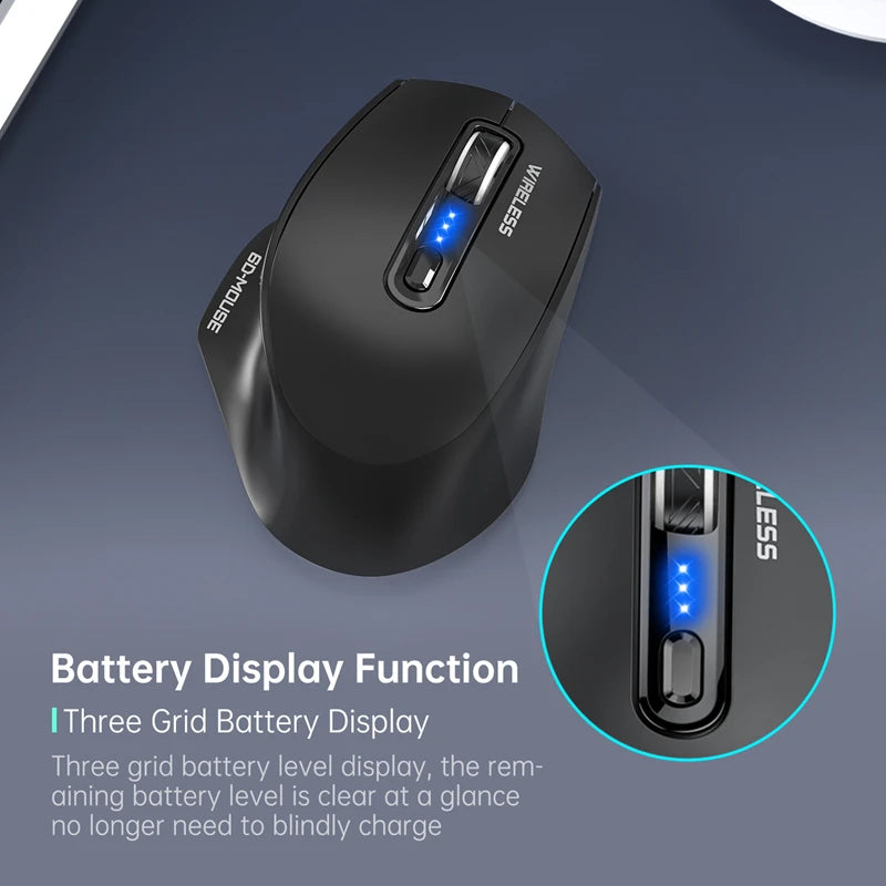 Wireless Tri-Mode Gaming Mouse with Bluetooth & 2.4G Dual Receiver, Rechargeable Wireless Gaming Mouse with Battery Display for PC, Laptop & Office