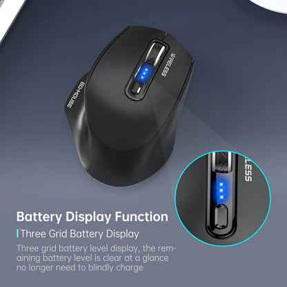 Wireless Tri-Mode Gaming Mouse with Bluetooth & 2.4G Dual Receiver, Rechargeable Wireless Gaming Mouse with Battery Display for PC, Laptop & Office