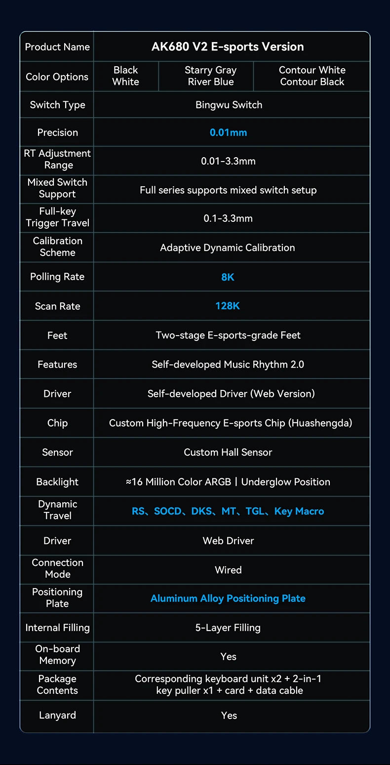 AJAZZ AK680 V2 E-sports magnetic switch keyboard 8K Polling Rate 128K Uitra-high Scan Rate  Aluminum Alloy Positioning Plate