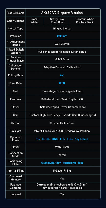AJAZZ AK680 V2 E-sports magnetic switch keyboard 8K Polling Rate 128K Uitra-high Scan Rate  Aluminum Alloy Positioning Plate
