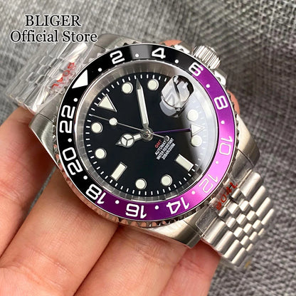 NH34A 200M Waterproof 40mm NH34 GMT Sapphire Luminous Automatic Movement Diving Watch Men Steel Bracelet Black Grey Insert