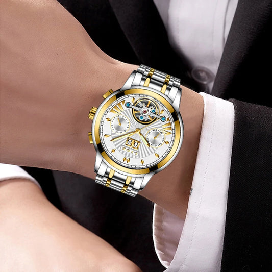 Pánské mechanické náramkové hodinky s automatickým nátahem LIGE – luxusní hodinky nejvyšší třídy s tourbillonem, elegantní a vodotěsný model, ideální pro práci i formální příležitosti.