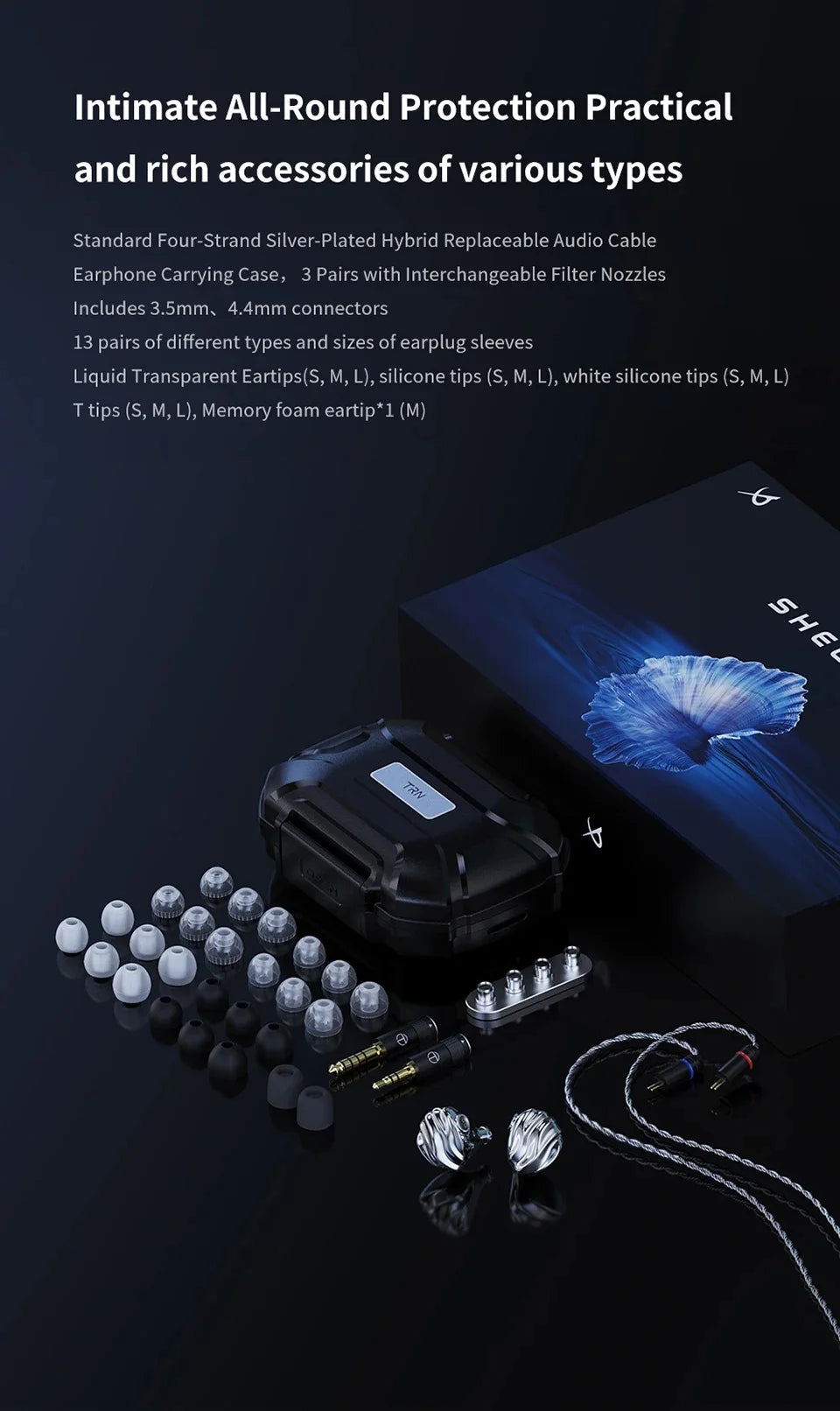 TRN SHELL 4DD+1Planar Hybrid Drivers In-Ear Earpohne IEM 0.78mm Detachable Cable Wired HIFI Music Earbuds Nozzle Design Headset