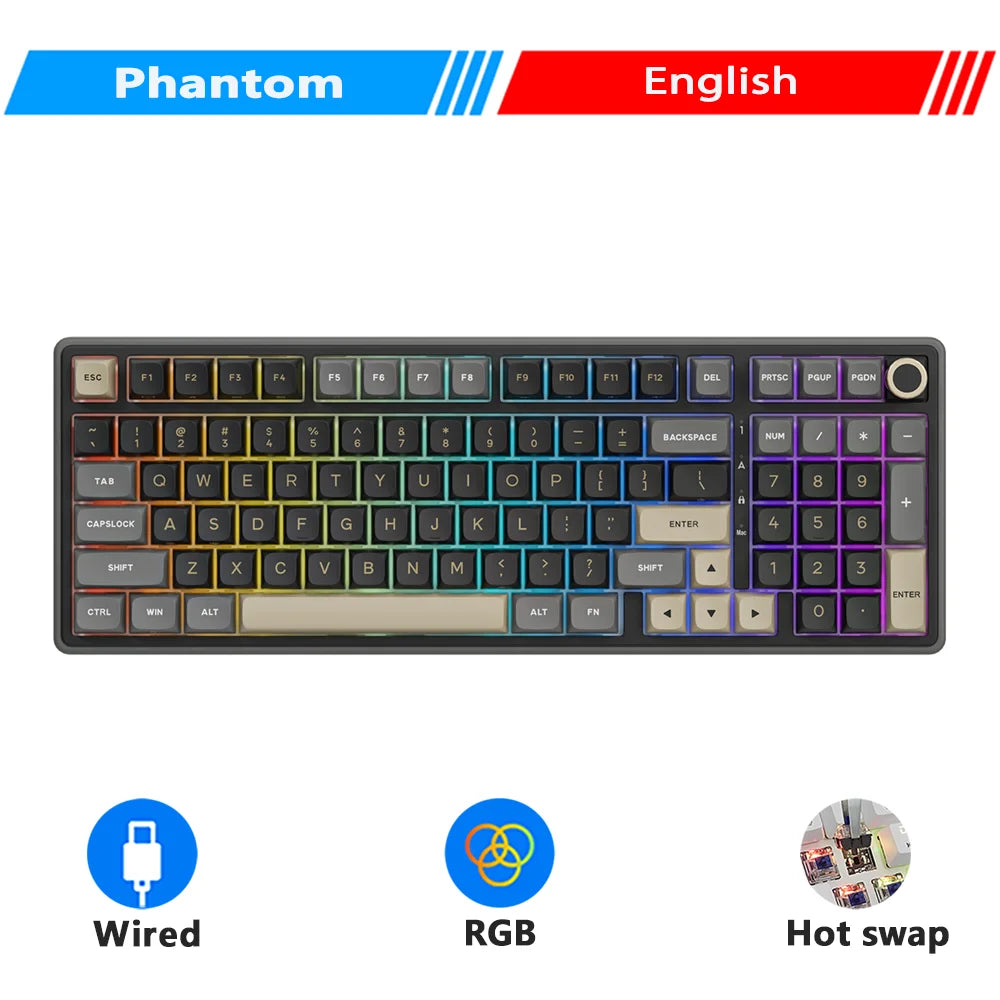 RK ROYAL KLUDGE R98Pro Gasket kabelgebundene mechanische Tastatur, 98 Tasten, RGB, Hot-Swap-fähig, abnehmbarer Button, Gaming-Tastatur mit PBT-Tastenkappen