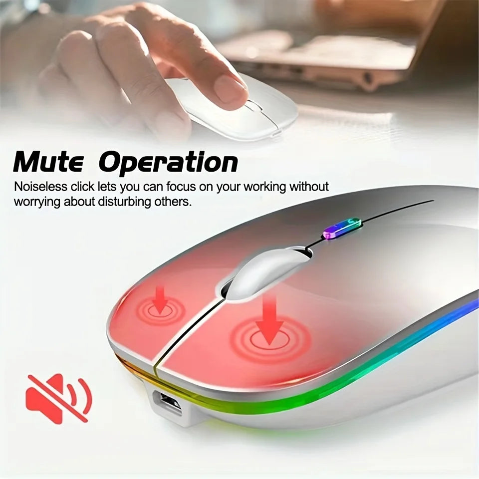 Rechargeable Bluetooth Wireless Mouse with 2.4GHz Dual Mode, RGB Ergonomic Silent Click Mouse for Laptop, PC, Mac, iPad & Android