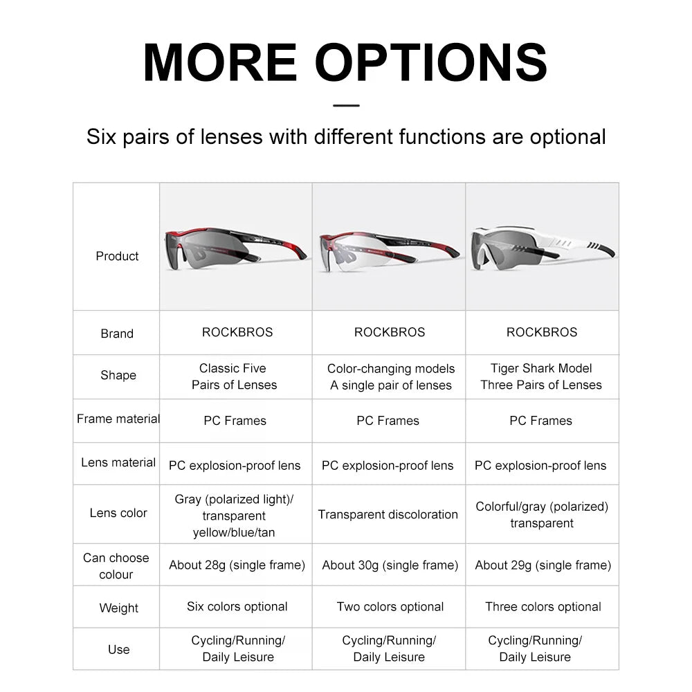 ROCKBROS Polarized Cycling Glasses Sunglasses Men Women Mtb Bike Road Eyewear Bicycle Riding Outdoor Sport Hiking Goggles 5 Lens