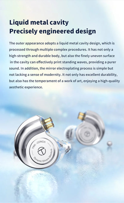 TRN Conch In-Ear Monitor Earphones – DLC Diamond Diaphragm Dynamic Driver HiFi Wired Earbuds with Tuning Nozzle Filters