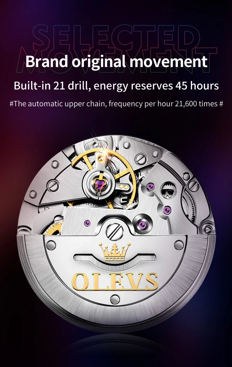 Montre pour homme OLEVS 6650 : montre mécanique automatique classique d'origine pour homme, cadran en zircon, étanche, luminescente, en acier inoxydable