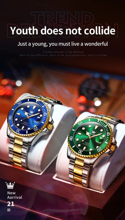 Montre pour homme OLEVS 6650 : montre mécanique automatique classique d'origine pour homme, cadran en zircon, étanche, luminescente, en acier inoxydable