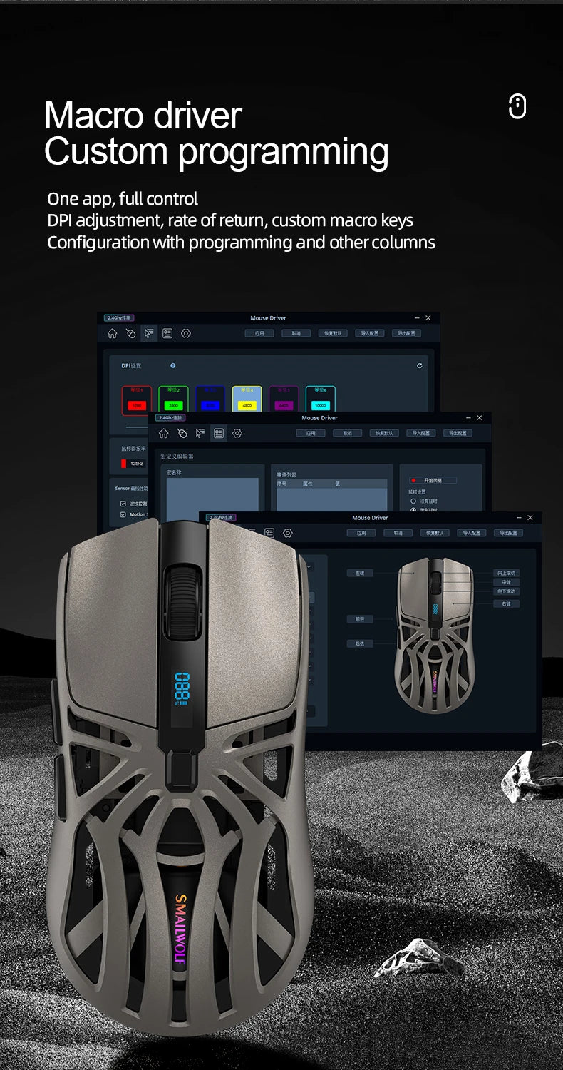 SMAILWOLF RS8 Gaming Mouse Bluetooth Wireless Tri-Mode Lightweight RGB Gaming Mouse with 11200 DPI, Rechargeable Ergonomic Gaming Mouse for PC, Laptop & Mobile