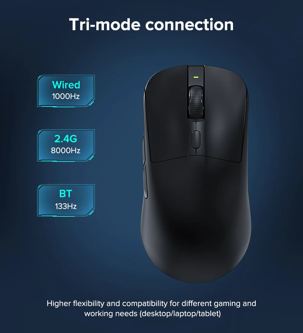 KYSONA M617 Wireless Gaming Mouse Tri-Mode Bluetooth 2.4G & Wired, PAW3395 Sensor, 26K DPI, 8000Hz Polling Rate, 59g Lightweight Rechargeable Gaming Mouse
