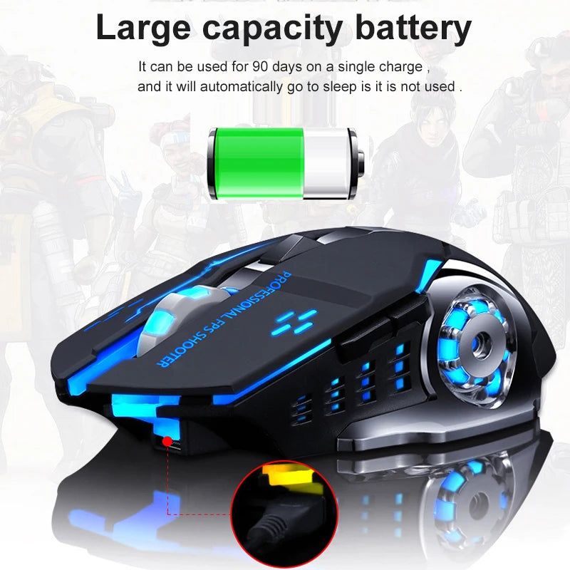 Wireless Bluetooth Mouse Rechargeable 2.4G USB Gaming Mouse, Silent Ergonomic Wireless Bluetooth Mouse with RGB Backlight, Dual Mode Office & Gaming Mouse