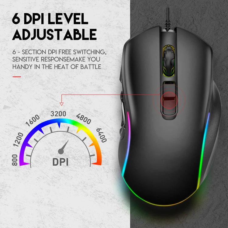 Wired Gaming Office Mouse 7200 DPI RGB Backlit Mouse with 10 Programmable Buttons, 6 Adjustable DPI Levels, Ergonomic Wired Gaming Mouse for PC & Laptop