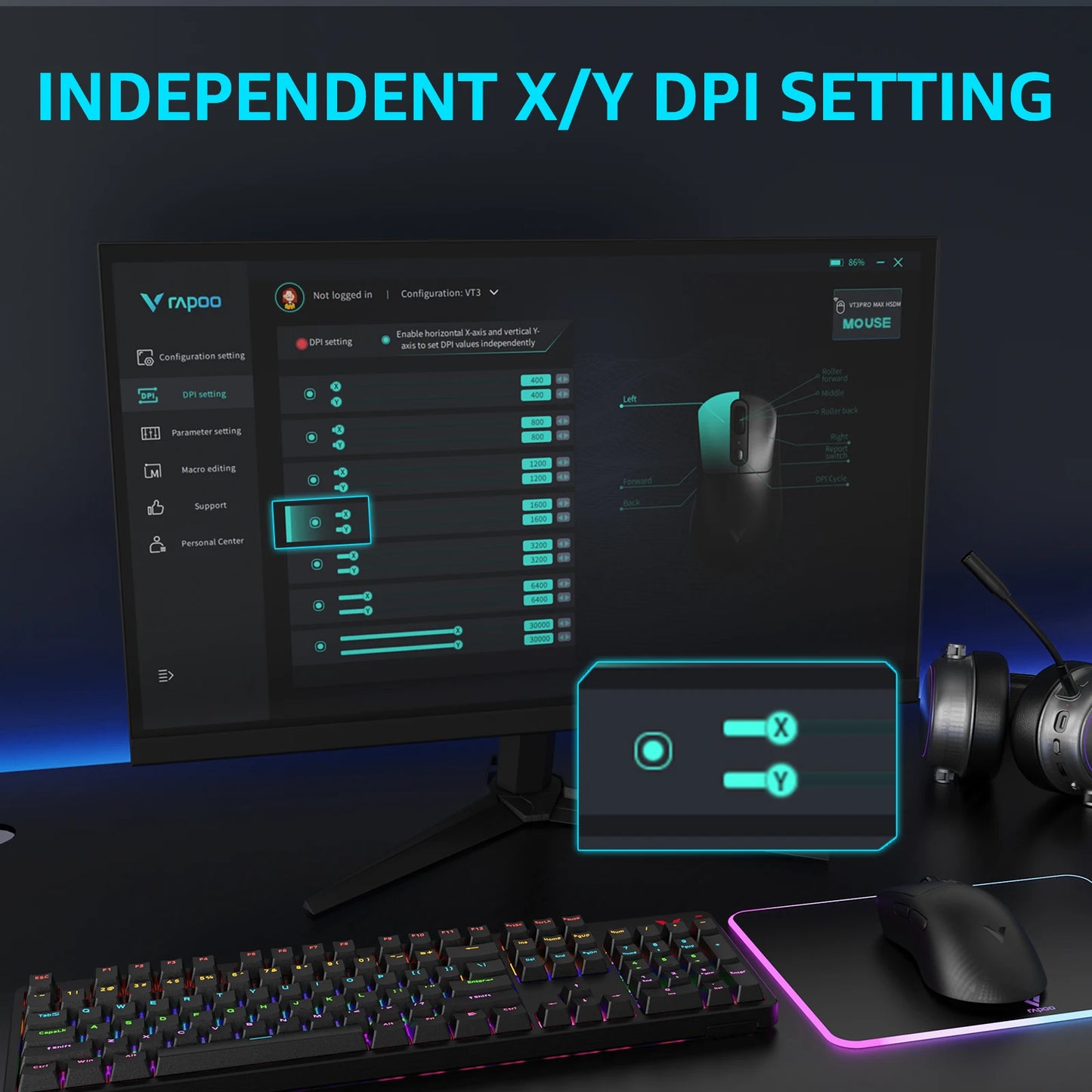 Rapoo VT3Pro GEN-1 Wireless Gaming Mouse 26,000 DPI, 8KHz Polling Rate, 59g Lightweight, 9 Programmable Buttons, PAW3398 Optical Sensor