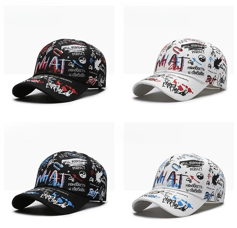 New Fashion Women Men Graffiti Cotton Baseball Cap Unisex Printed Snapback Hat Hip Hop Trendy Outside Cap Hat for Men Women