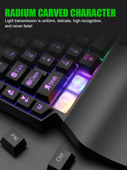 T-WOLF Mechanical One-Handed Gaming Keyboard, Wired RGB Mechanical Gaming Keypad with Ergonomic Wrist Rest, USB Mini Gaming Keyboard for PC & Laptop
