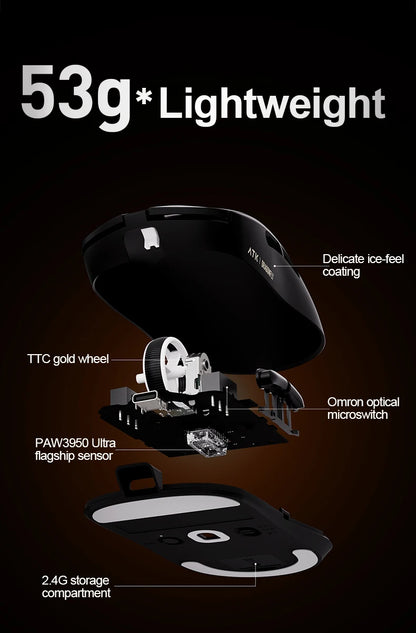ATK Dragonfly A9 Ultra Wireless Gaming Mouse, Ultra-Lightweight Tri-Mode Ergonomic Gaming Mouse with Dual 8K Polling Rate, PAW3395/3950 Sensor