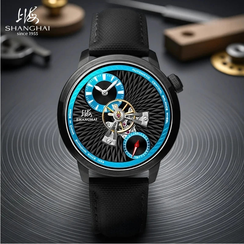 Shanghai Watch Sky Dome Men's Automatic Watches 42mm Center Flywheel Mechanical Wristwatch 5Bar Waterproof Watches Reloje S2101
