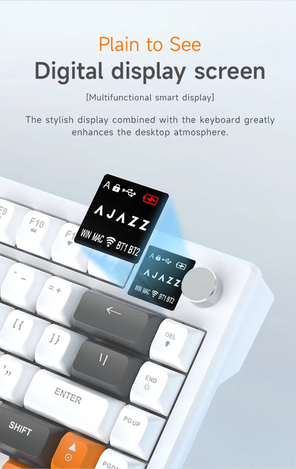 AJAZZ AF82 Low-Profile Electrostatic Keyboard Tri-Mode Wireless 75% Mechanical Gaming Keyboard with Display Screen, Hot-Swappable, 4000mAh Battery