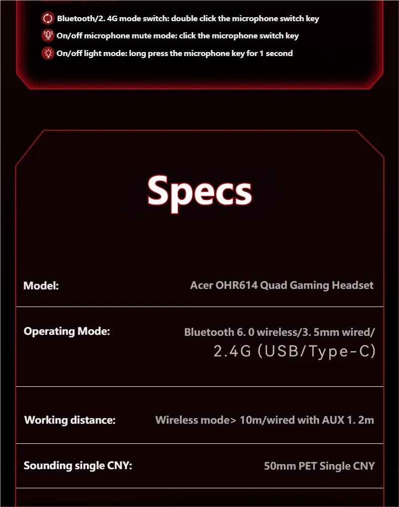 Acer 2.4GHz Wireless Gaming Headsets 7.1 Surround Sound Bluetooth Gaming Headset with Mic for PS5, PS4, PC, Switch Stereo Sound