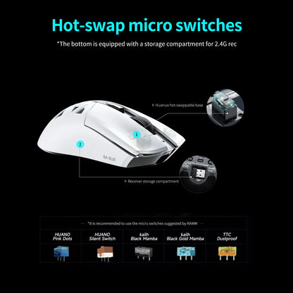 RAWM SL01C Wireless Lightweight Gaming Mouse Tri-Mode Bluetooth PAW3311 RGB Gaming Mouse for PC, Laptop & Office