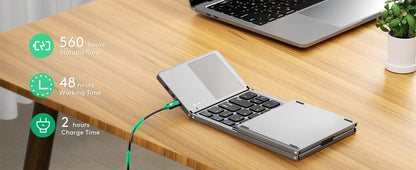 Russian/Spanish/English B033 Mini Foldable keyboard, Wireless Bluetooth Keyboard Recharger with Touchpad for Windows Android IOS