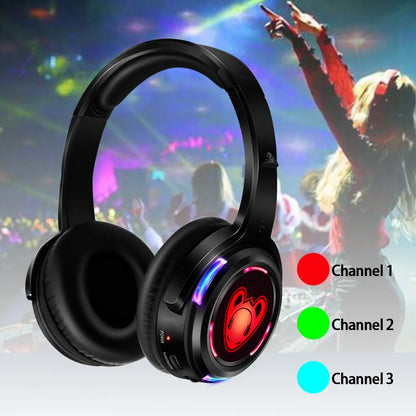 Silent Disco Wireless Headphones RF LED DJ Party Headset 863–865MHz/915MHz with 3-Channel LED Lighting & 10H Battery