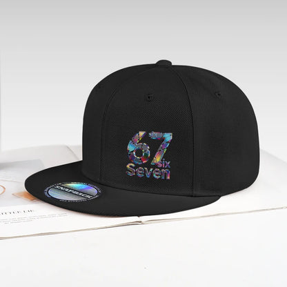 Cool lasertrykt „67“ digitalprintet hiphop-kasket med flad skygge – justerbar hiphop-kasket til udendørs brug, casual, unisex