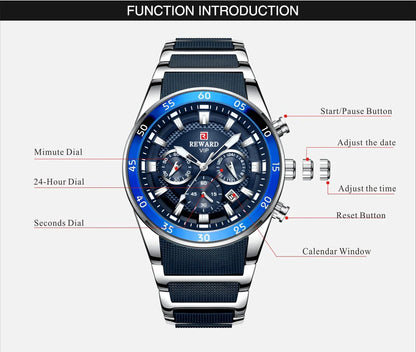 REWARD Men's Watches 81011M Sports Silicone Quartz Men's Watch Waterproof Calendar Chronograph Luminous Watches Men