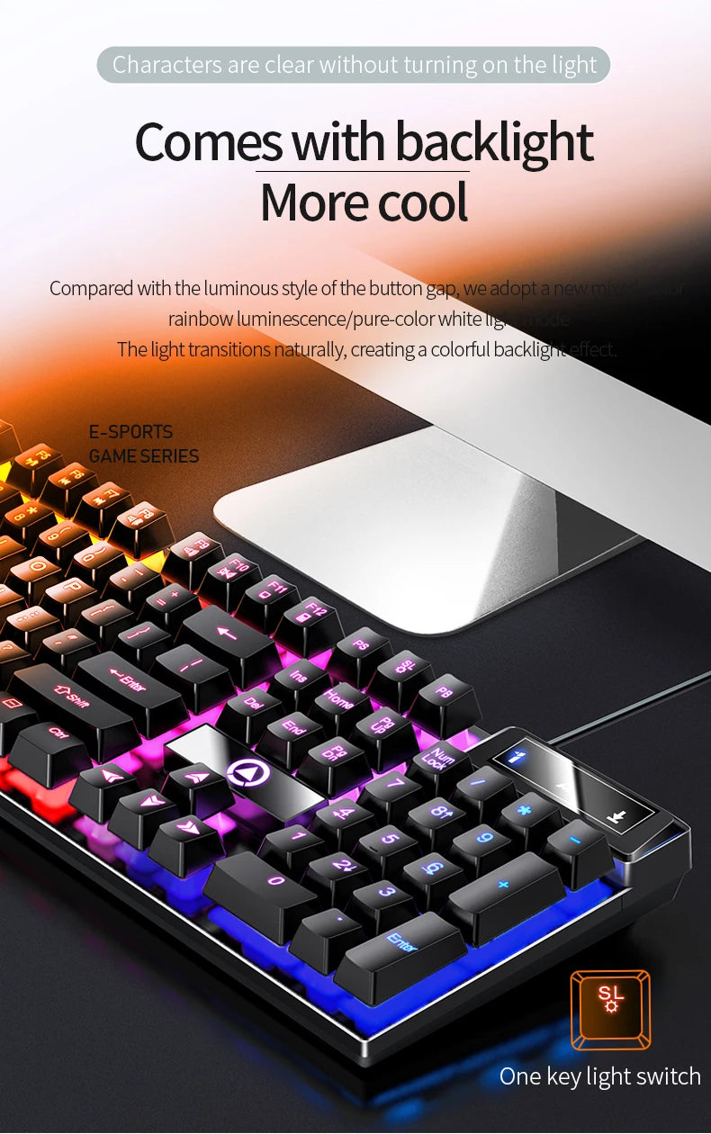 YINDIAO Wired USB Gaming Keyboard with Backlight, 104-Key Ergonomic Gaming Keyboard for PC, Laptop & Desktop, RGB Gamer Keyboard for Office & Gaming