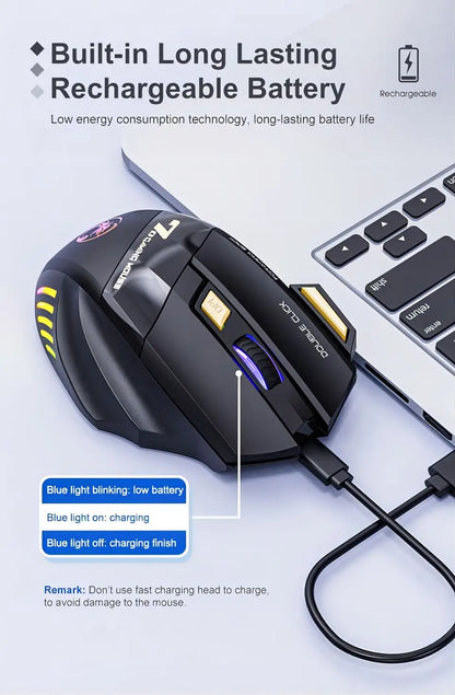 Wireless Bluetooth Mouse Rechargeable RGB Gaming Mouse, Ergonomic Silent Wireless Bluetooth Mouse with 7 Buttons, 3200 DPI Bluetooth Mouse for PC, Laptop & Mac