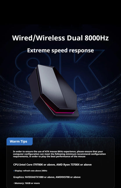 ATK Z1 Pro Max Ultra Wireless Gaming Mouse PAW3950, 8K Polling Rate, 0.39ms Low Latency, 30,000 DPI Ergonomic Gaming Mouse