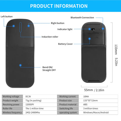 Bluetooth Arc Touch Mouse for Microsoft Surface, Wireless Ergonomic Bluetooth Mouse, Silent Foldable Laser Mouse for Laptop, PC & Windows