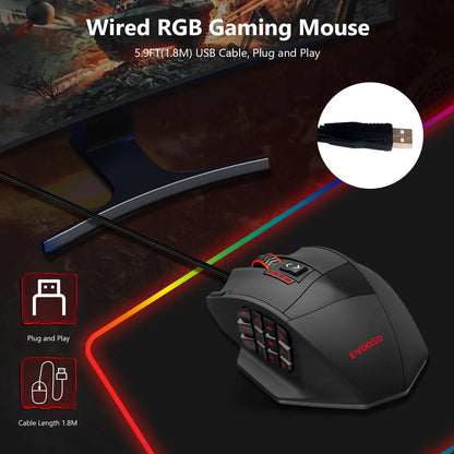 E-YOOSO X-39 Programmable Gaming Mouse RGB Wired Mouse with 17 Buttons, Adjustable DPI, Removable Weights, Ergonomic Gaming Mouse for PC