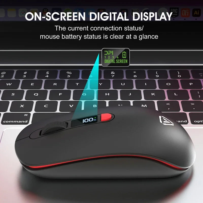 Lenovo Wireless Mouse Bluetooth 2.4G Rechargeable Silent Mouse with Smart Display, Dual Mode Bluetooth Wireless Mouse for Laptop, Desktop & Office