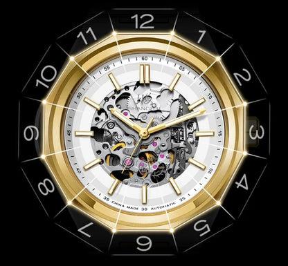 Shanghai Watch Dual Skeletonized Automatic Mechanical Watches 41mm Luminous Sapphire Men's Wristwatch 316L Stainless Steel S8008