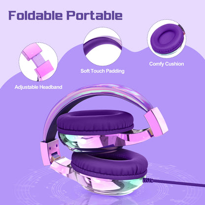 Gradient Kids Bluetooth Headphones Over Ear Girls Wireless Headphones With Mic Foldable Lightweight Headset Forfor School Travel