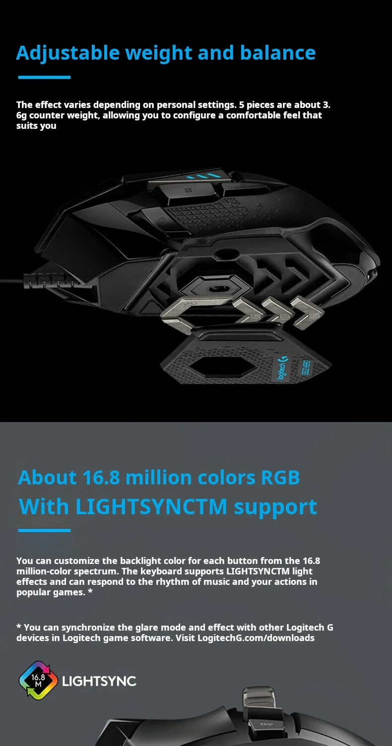 Logitech G502 HERO Gaming Mouse – Wired Gaming Mouse with HERO 25K Sensor, 25,600 DPI, 11 Programmable Buttons, RGB & Adjustable Weights