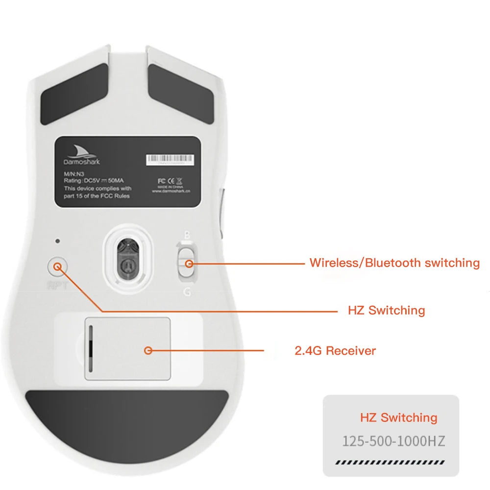 MOTOSPEED Darmoshark N3 Pro Wireless Gaming Mouse, Tri-Mode Bluetooth Gaming Mouse with PAW3395 Sensor, 8K Polling Rate, 26,000 DPI, Rechargeable Ergonomic Gaming Mouse