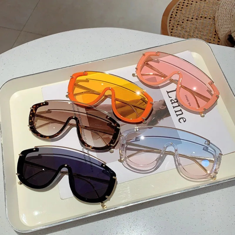 Fashion Leopard Women Sunglasses Stylish Gradient Outdoor Sports Shades Luxury Metal Design Oversize Men Sun Glasses