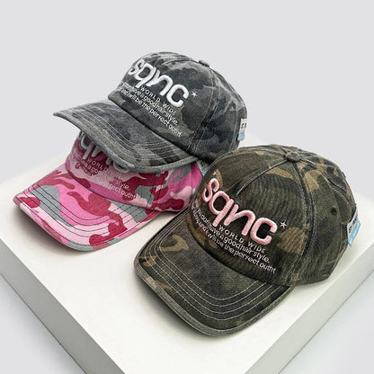 Casquettes de baseball unisexes de style américain, brodées de lettres CAMO, respirantes, style hip-hop, à visière, polyvalentes, tendance