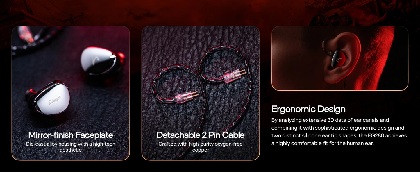 SIMGOT EG280 HiFi Wired IEM Earphones 1DD+1 Planar Hybrid Driver Gaming Earbuds with USB-C DAC, Detachable 2Pin OFC Cable
