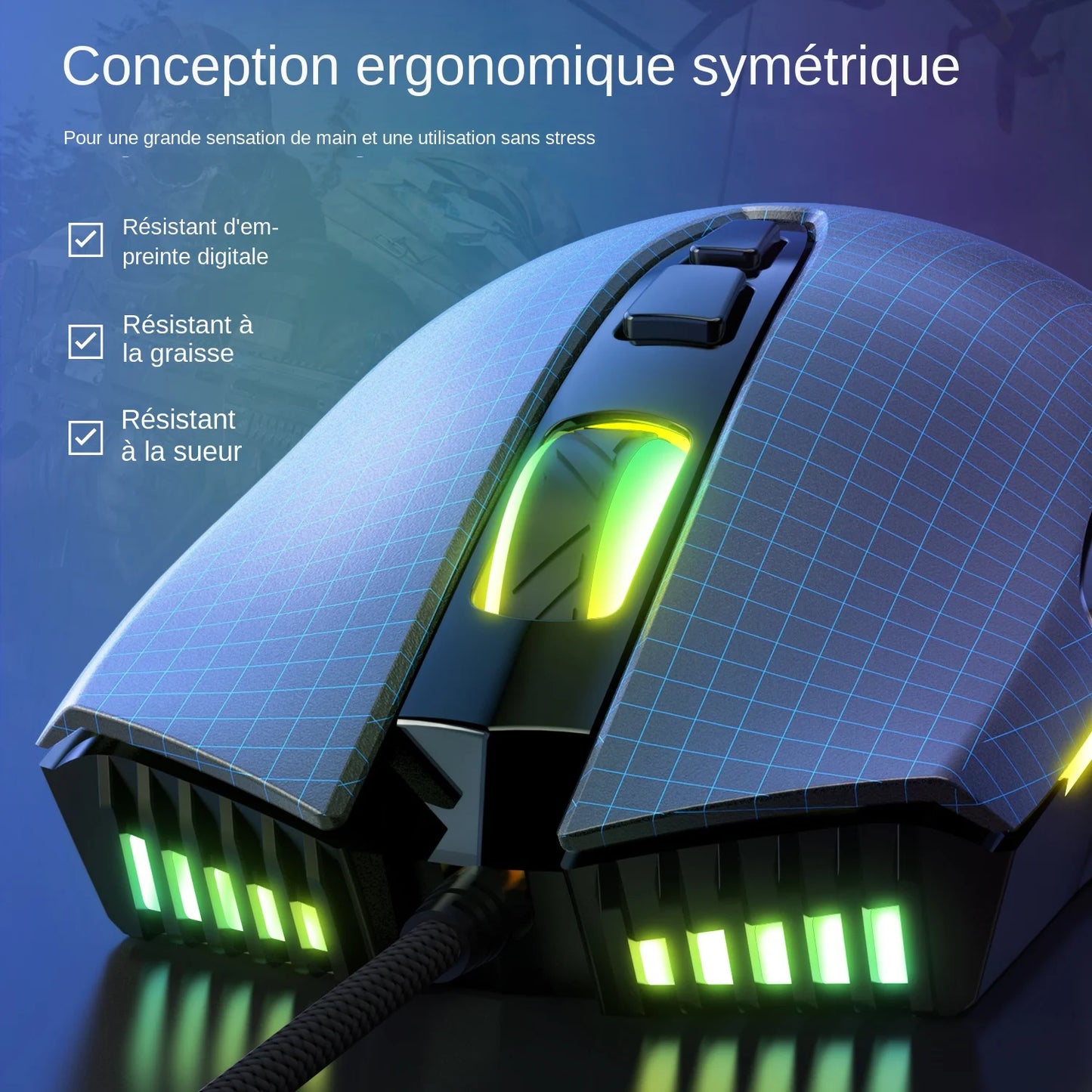 ONIKUMA káblová herná myš, 6 nastaviteľných úrovní, 6400 DPI, 7 programovateľných tlačidiel, 7 režimov RGB osvetlenia, ergonomická myš pre PC hráčov