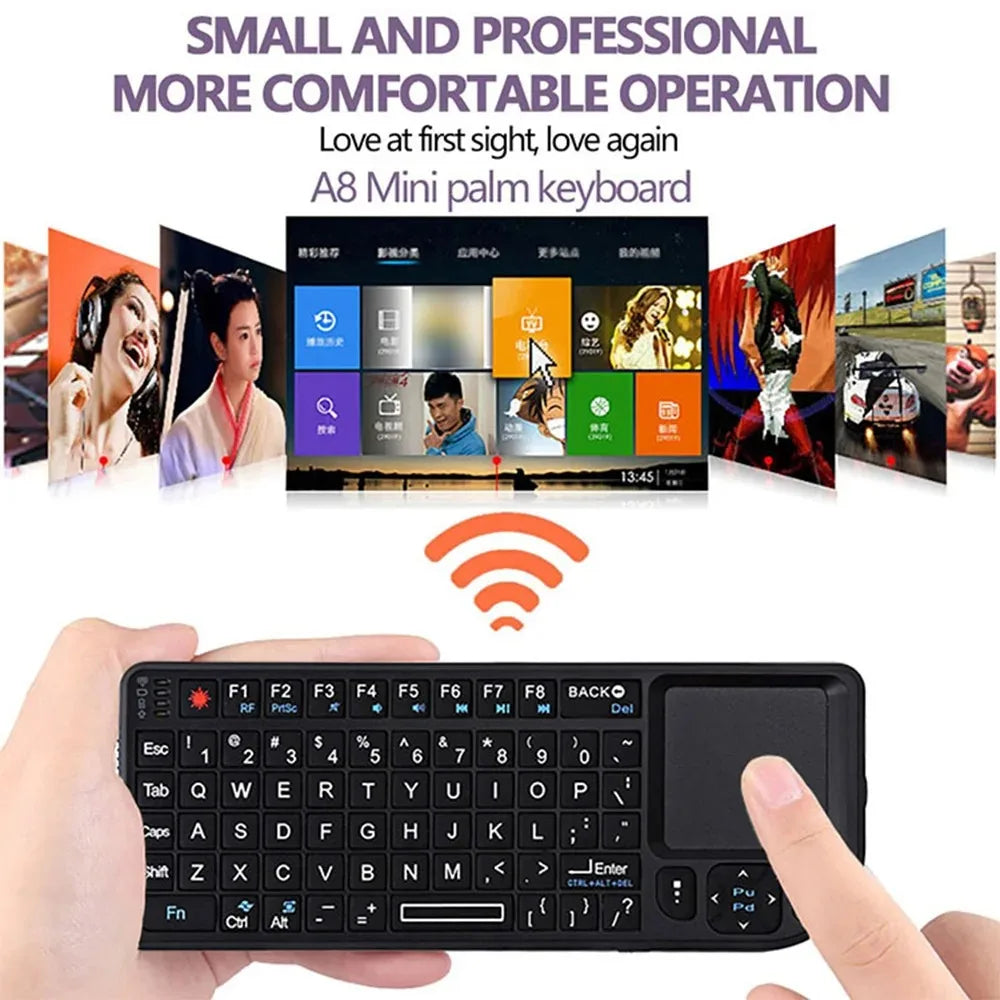 A8 Mini Wireless Keyboard 2.4G 7 Color Backlit 3 in1 Handheld Keyboard with Touchpad Air Mouse for Android TV Box PC Tablet