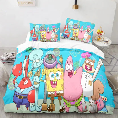 Cartoon anime komplet posteljine SpongeBob 3D print, Patricks Squidwards navlaka za poplun, jastučnica i posteljina, veličine Full Queen King