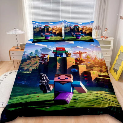 Kids Minecraft 2/3pcs Duvet Cover Set Game My World Bedding Set Comforter Cover Boys Kids for Bedroom Decor Gifts