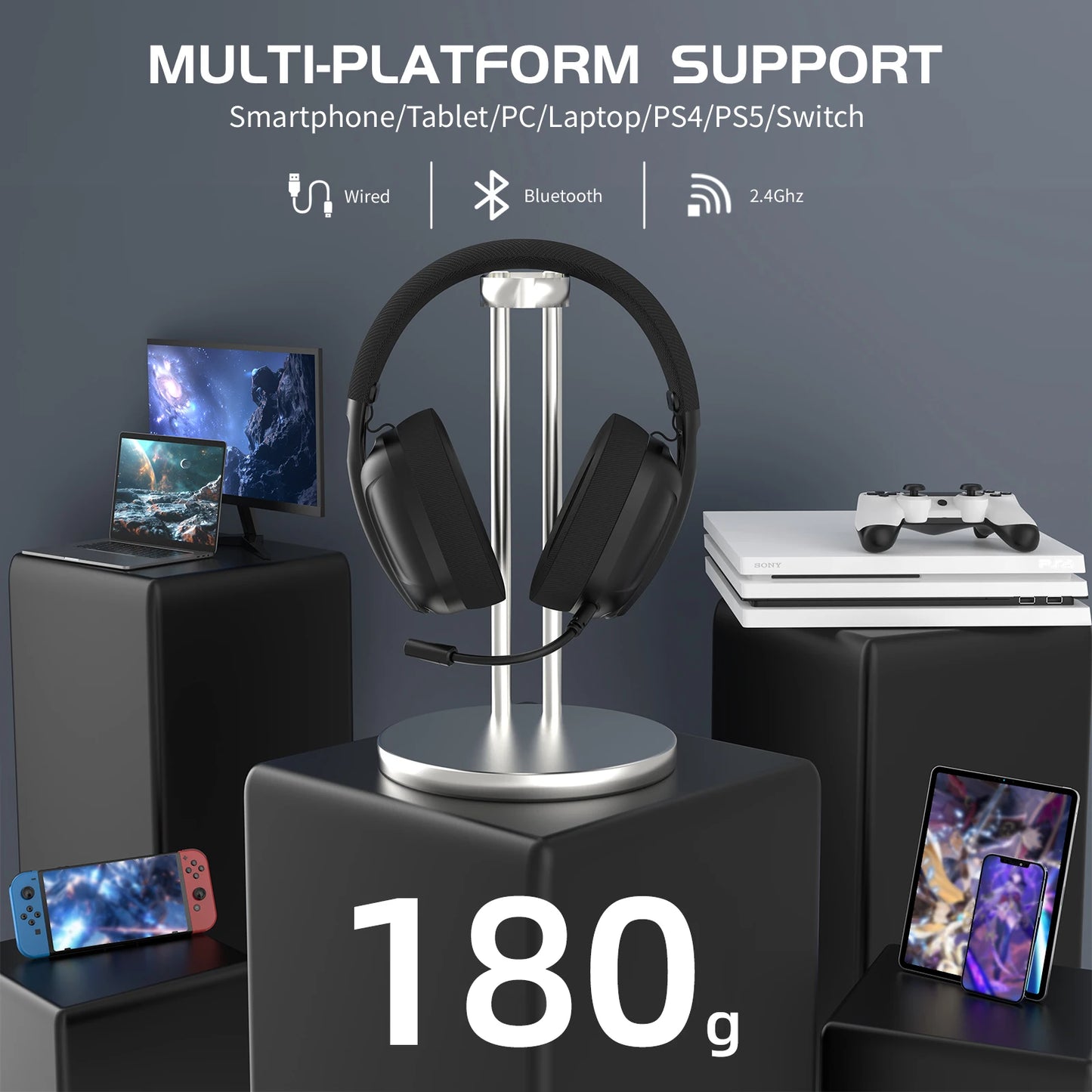 ATTACK SHARK L80 Ultra-Light 180g Gaming Headset – Tri-Mode Wireless (Bluetooth 5.3 / 2.4G / Wired), 5.1 Surround Sound, 40mm Drivers, Pluggable Mic