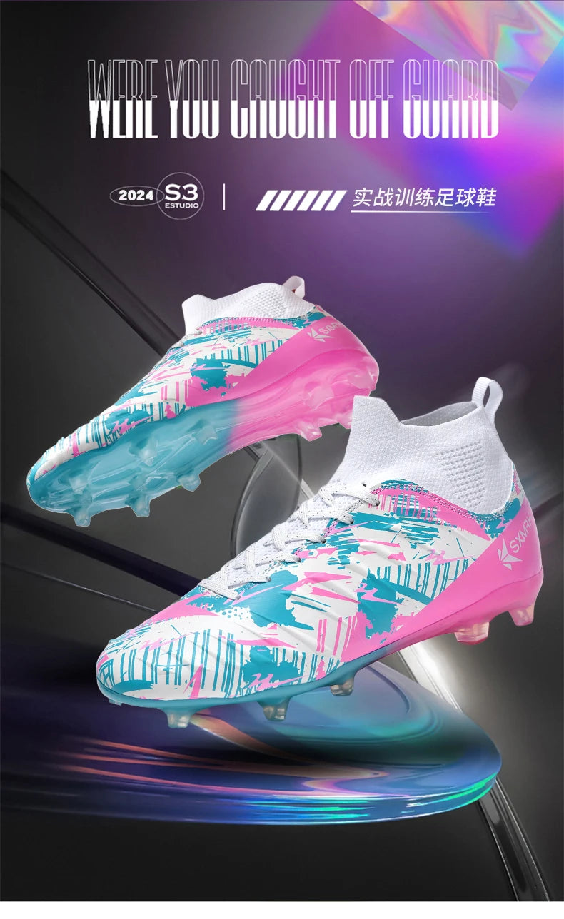 Genuine Double Star Men's High-Top AG Long Stud Football Boots, Professional Match & Training Shoes for Teenagers and Adults