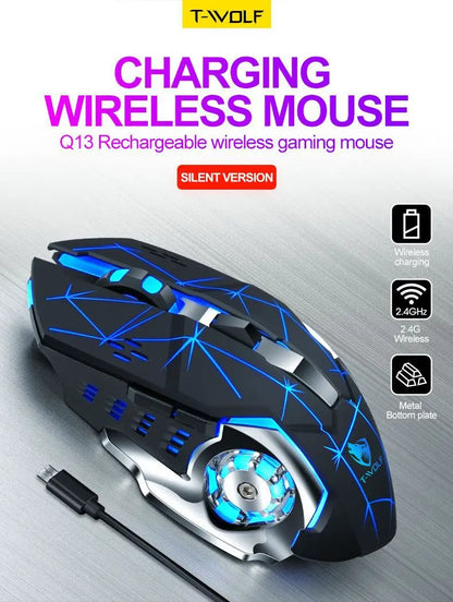 Rechargeable Wireless Gaming Mouse with RGB Backlit, Silent Click, Ergonomic Optical Wireless Mouse for PC, Laptop & Desktop, 2400 DPI